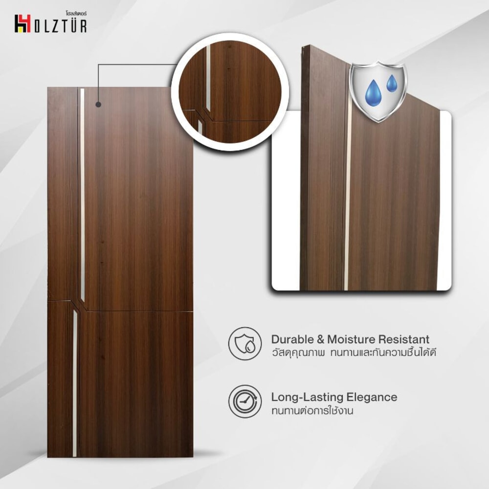 HOLZTUR ประตูปิดผิวเมลามีนเซาะร่องอลูมิเนียม CF2502-1 ขนาด80x200ซม. สี Dark Brown