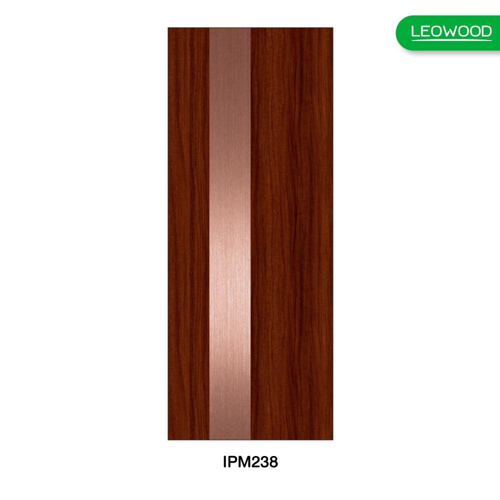 LEOWOOD ประตูปิดผิวเมลามีน iDoor Premium Metal Line เส้นใหญ่/สีทองแดง 1 เส้น 80x200ซม. MAHOGANY