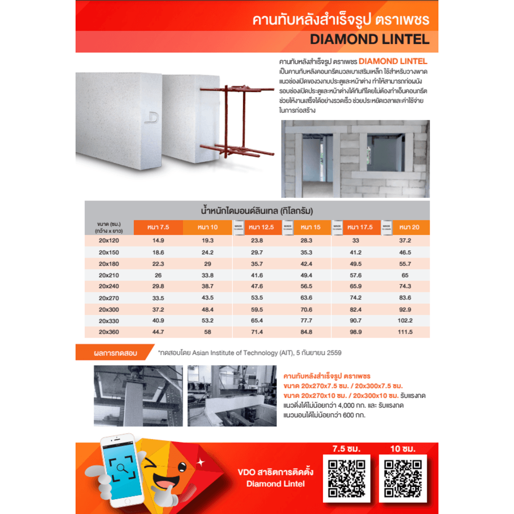 ตราเพชร คานทับหลัง ขนาด20x180x20ซม.