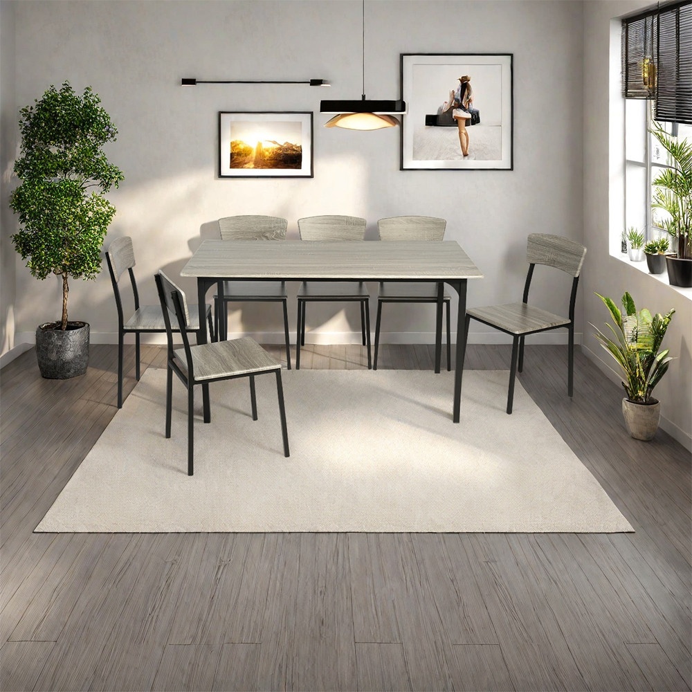Delicato ชุดโต๊ะอาหาร 6 ที่นั่ง รุ่น Kuro โต๊ะ:140X80X76ซม. เก้าอี้:44x45x82.4ซม. สีน้ำตาลเข้ม