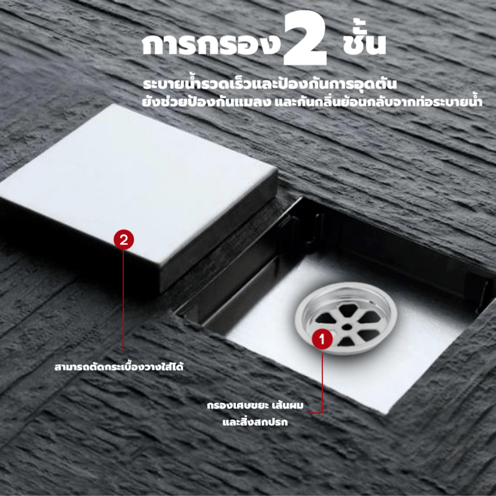Verno ตะแกรงกันกลิ่นสแตนเลส 304 ชนิดตกแต่งด้วยกระเบื้อง รุ่น PQS-LYQ5 ขนาด 10x10x5.6 ซม.