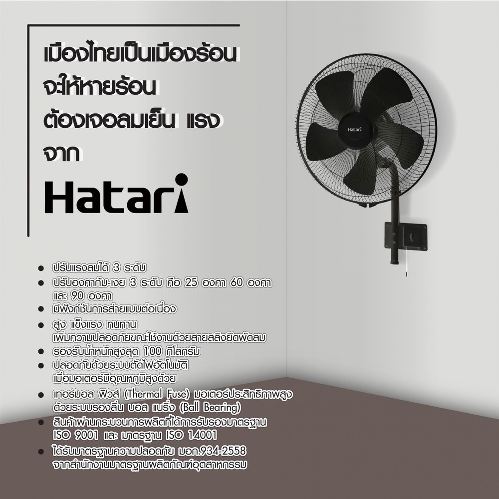 HATARI พัดลมอุตสาหกรรมติดผนัง 22" IW22M2 สีดำ
