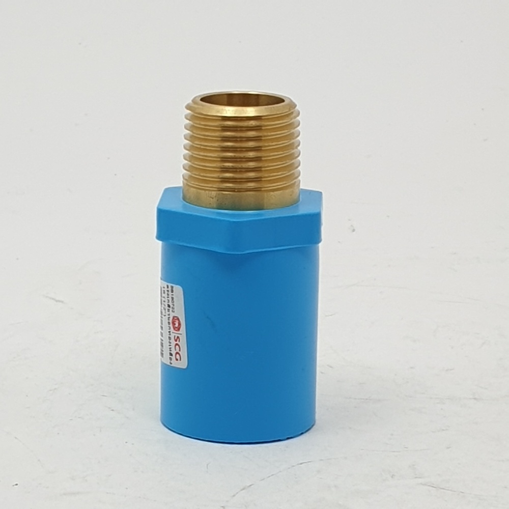 SCG ข้อต่อตรงเกลียวนอกทองเหลือง หนา 1/2"(18) ชั้น 13.5 สีฟ้า