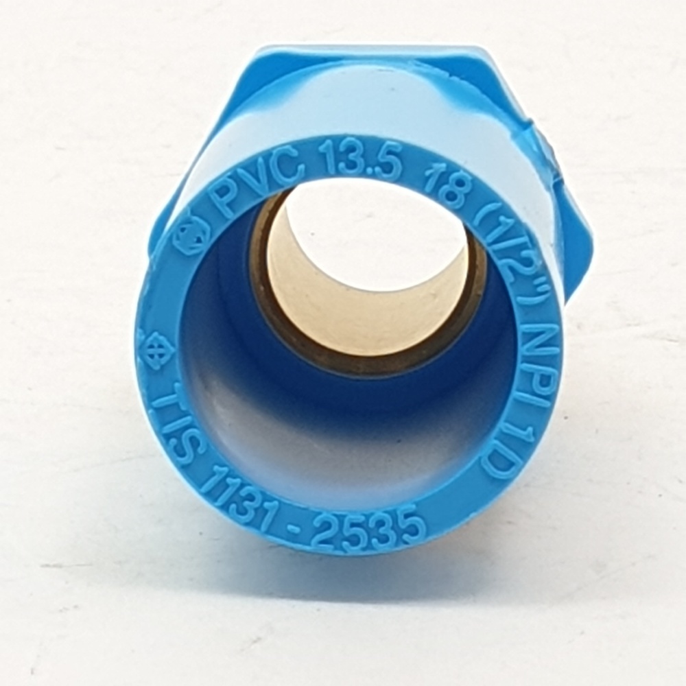 SCG ข้อต่อตรงเกลียวนอกทองเหลือง หนา 1/2"(18) ชั้น 13.5 สีฟ้า