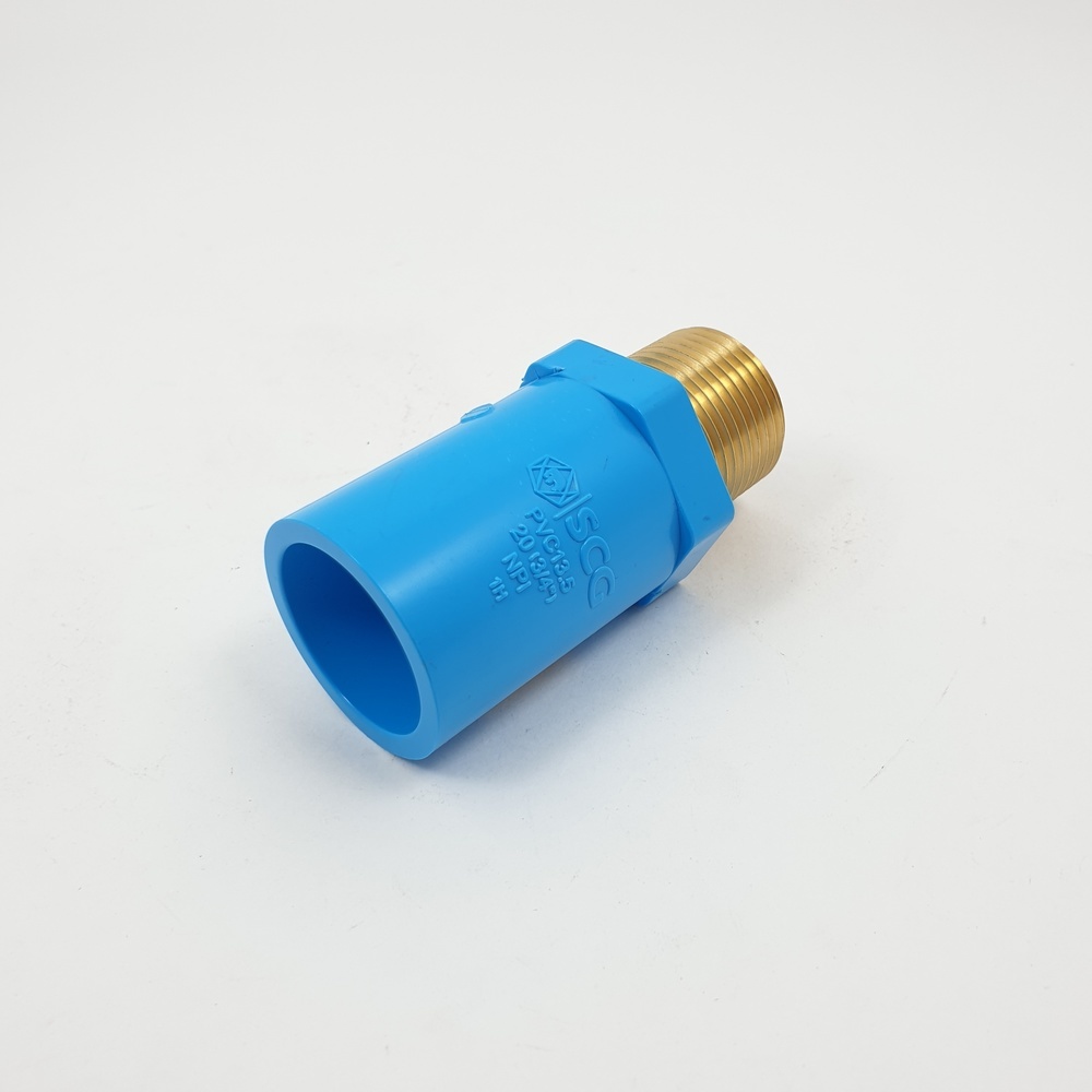 SCG ข้อต่อตรงเกลียวนอกทองเหลือง หนา 3/4"(20) ชั้น 13.5 สีฟ้า