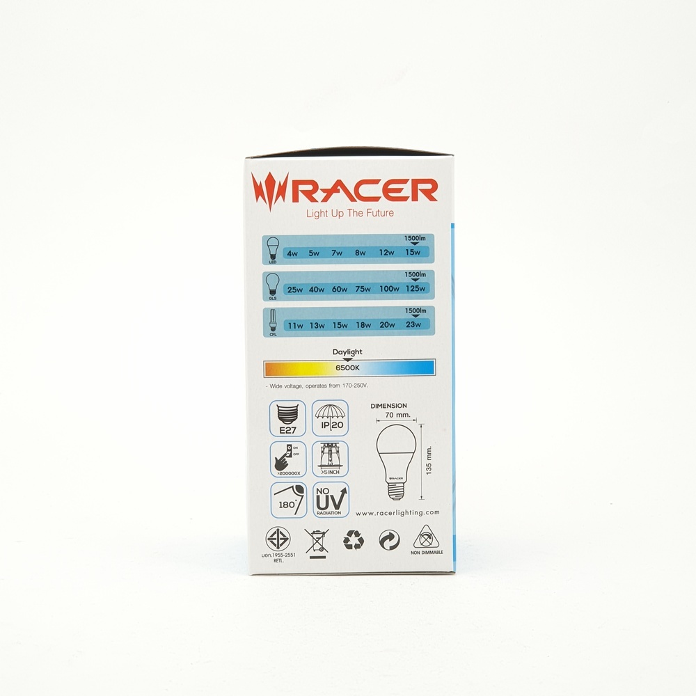 RACER หลอดไฟ LED Bulb E27 15W รุ่น KATIE แสงเดย์ไลท์