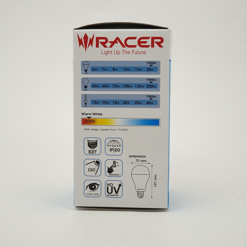 RACER หลอดไฟ LED Bulb A70 20W รุ่น KATIE แสงวอร์มไวท์