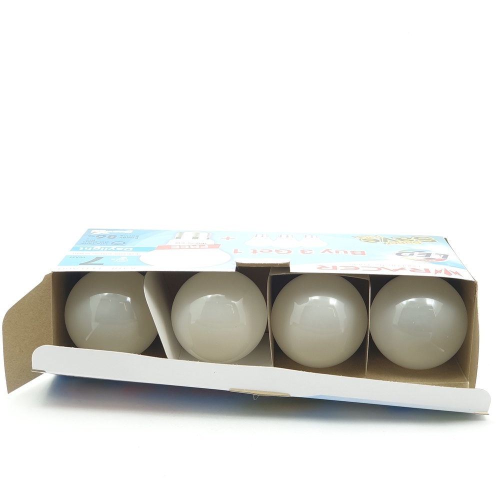 RACER หลอดไฟ LED BULB E27 7W รุ่น A60 แสงเดย์ไลท์ (แพ็ค3 ฟรี1)