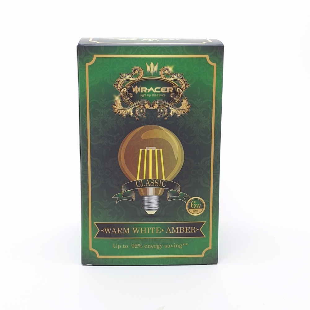 Racer หลอดไฟแอลอีดี ฟิลาเมนต์ E27 G95 6W แสงเหลือง(สีชา)