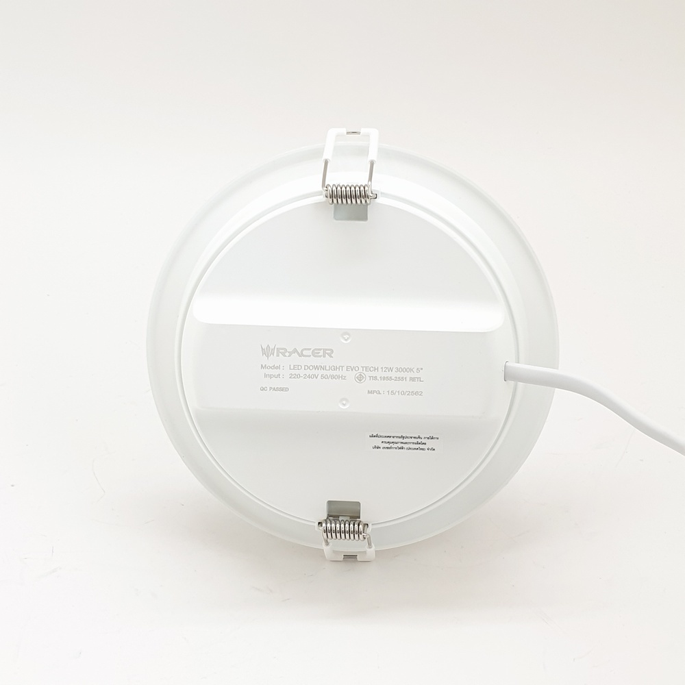 RACER โคมดาวน์ไลท์ LED แบบฝังฝ้าหน้ากลม 5นิ้ว 12W รุ่น EVO TECH แสงวอร์มไวท์