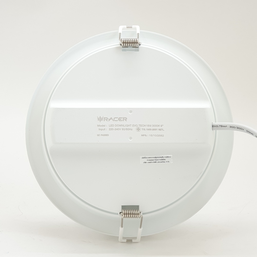 RACER โคมดาวน์ไลท์ LED แบบฝังฝ้าหน้ากลม 6นิ้ว 18W รุ่น EVO TECH แสงวอร์มไวท์