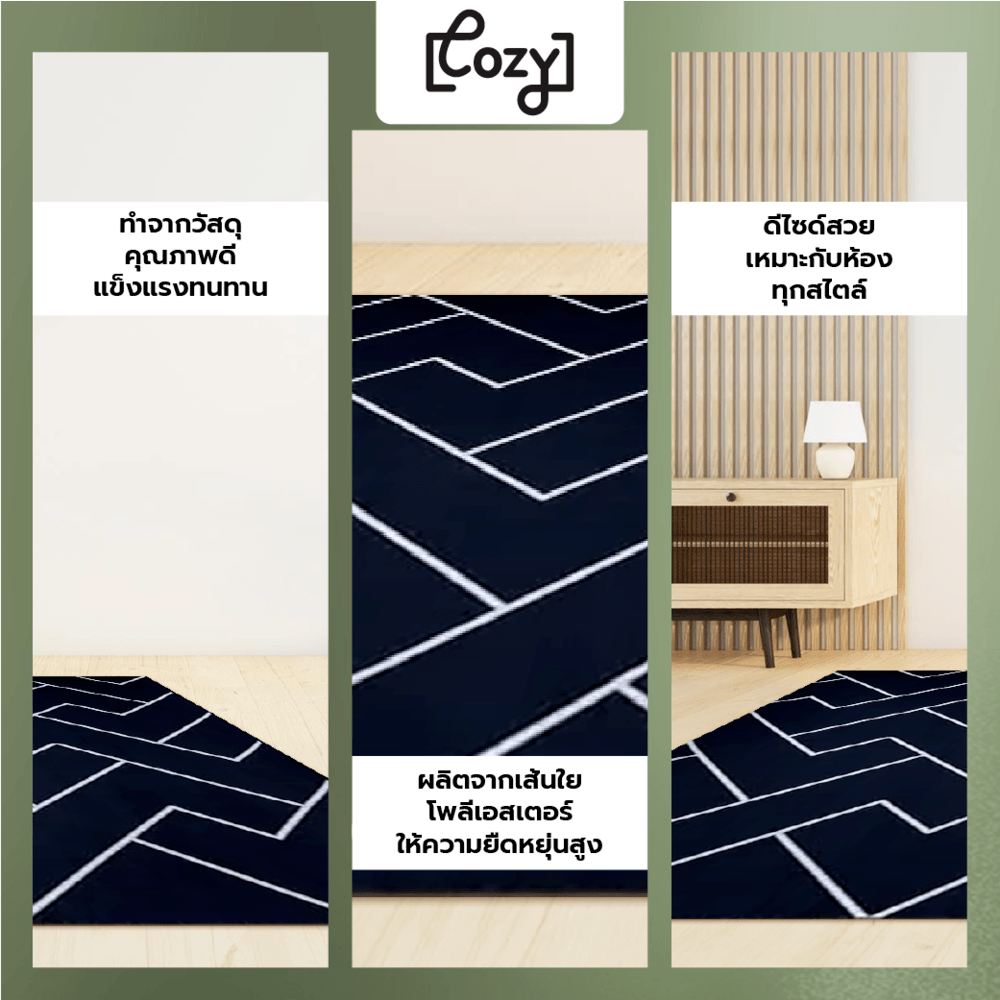 COZY พรมปูพื้นสไตล์นอร์ดิก รุ่น ROSE-01 ขนาด 90x150x0.6CM สีดำ