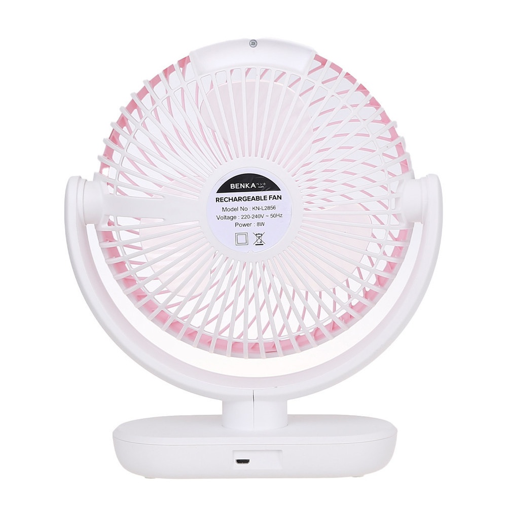 BENKA พัดลมตั้งโต๊ะชาร์จไฟแบบพกพา ขนาด 6 นิ้ว รุ่น KN-L2856 สีขาวชมพู