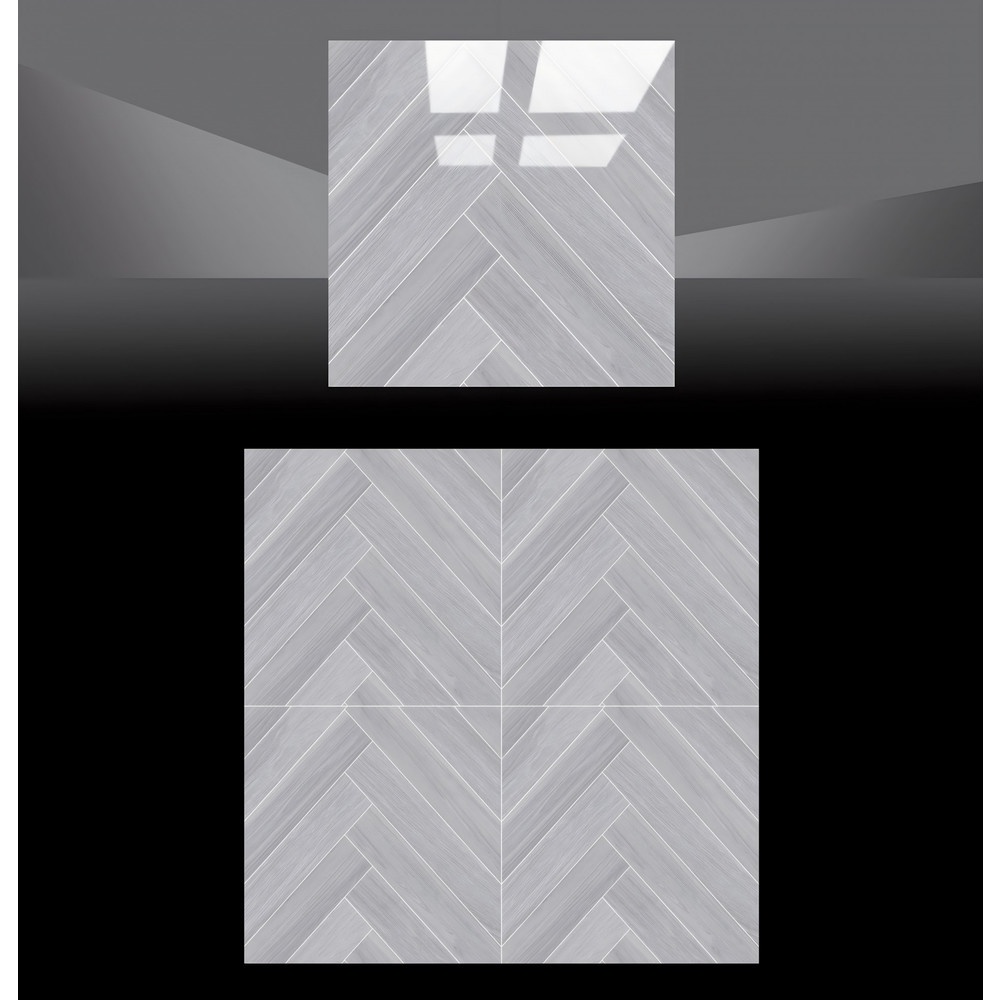 Marbella กระเบื้องพอร์ซเลน 60x60 ซม. รุ่น แฮริ่งโบน วูด เทา TSJCM304274-2306-B Gloss (4P)