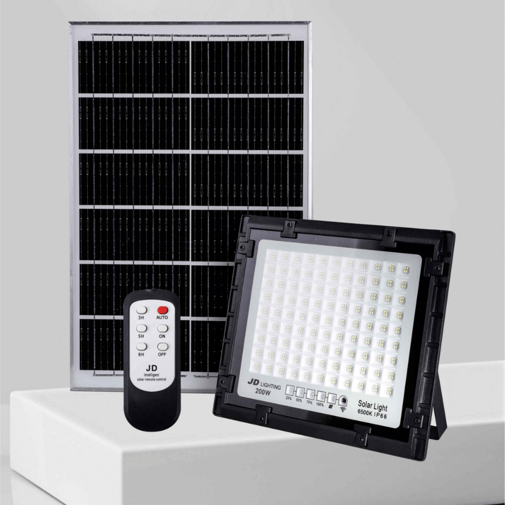 JD โคมไฟสปอร์ตไลท์โซลาร์เซลล์ 200W พร้อมรีโมท รุ่นJTGD-88200D +รีโมท IP65แสงเดย์ไลท์