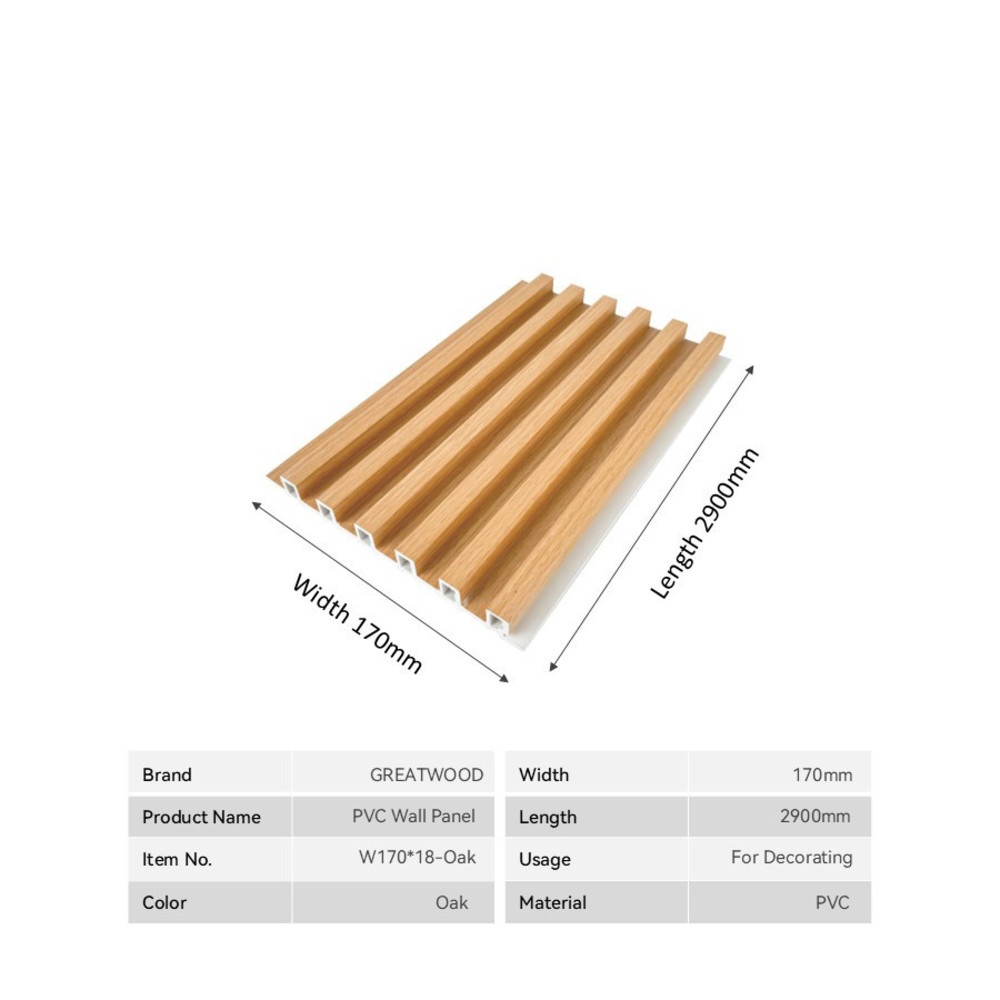 GREAT WOOD ไม้ฝ้าระแนง PVC รุ่นW170*18 ขนาด 170x18x2900 มม. สีOak