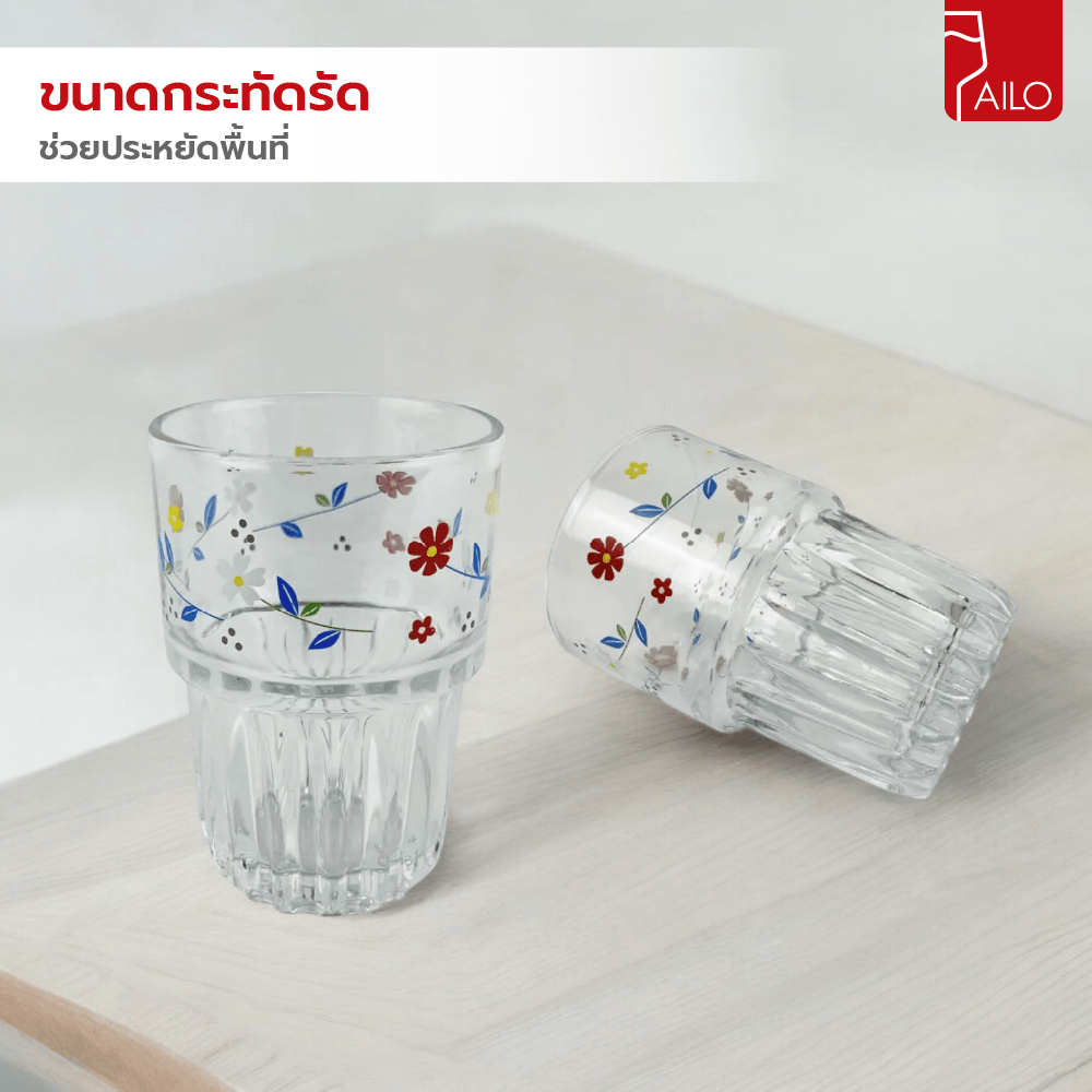 AILO ชุดแก้วน้ำใสลายดอก 360มล. (2ใบ/แพ็ค) RENNY03