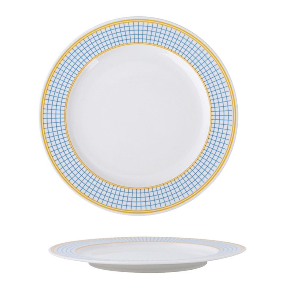 ADAMAS จานเซรามิค 8 นิ้ว ลายตาราง ALICE สีขาว