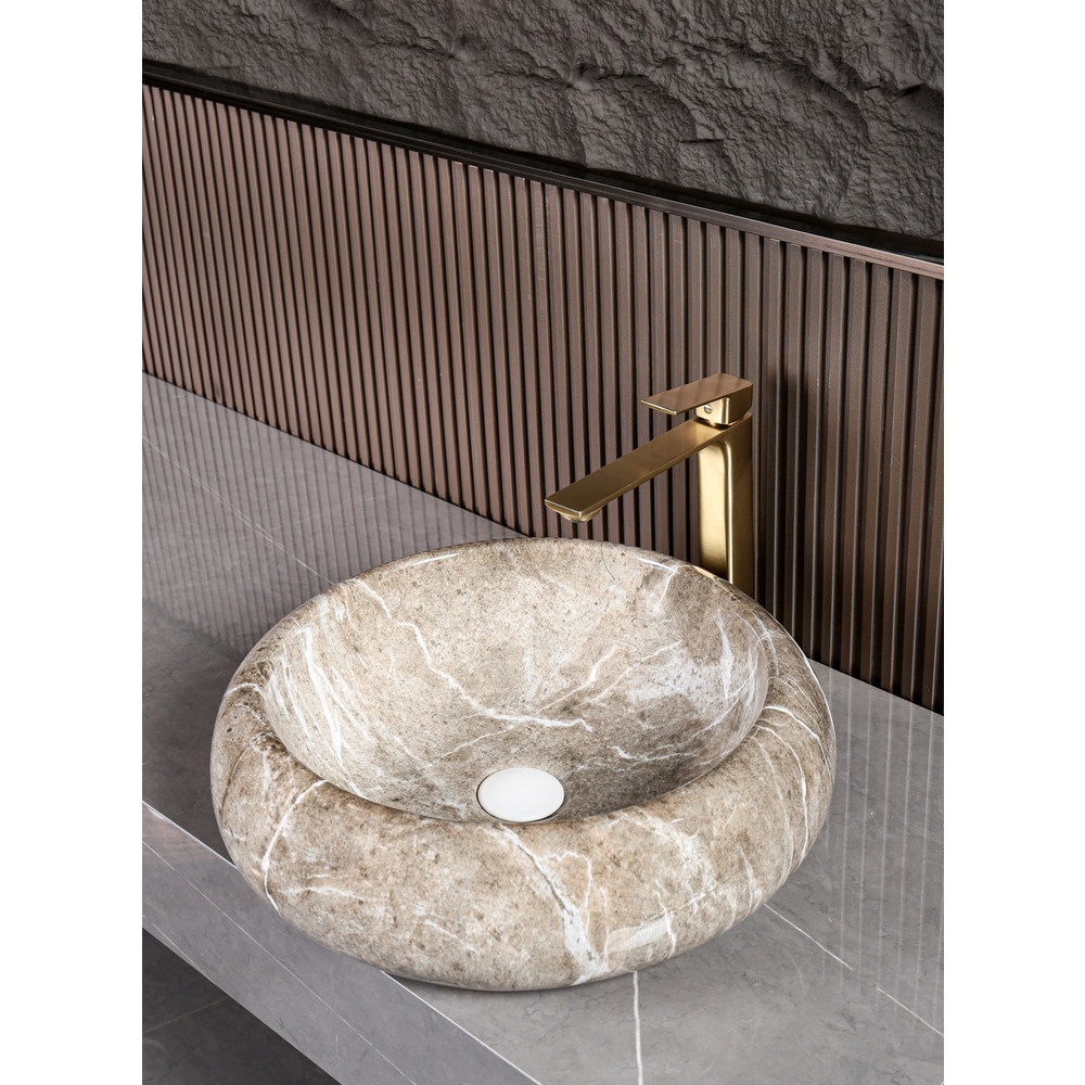 Verno อ่างวางบนเคาน์เตอร์ก๊อกนอกอ่าง ขนาด 49.5x49.5x14cm รุ่น Carara marble A100-P300 ลายหินอ่อน สีเบจ