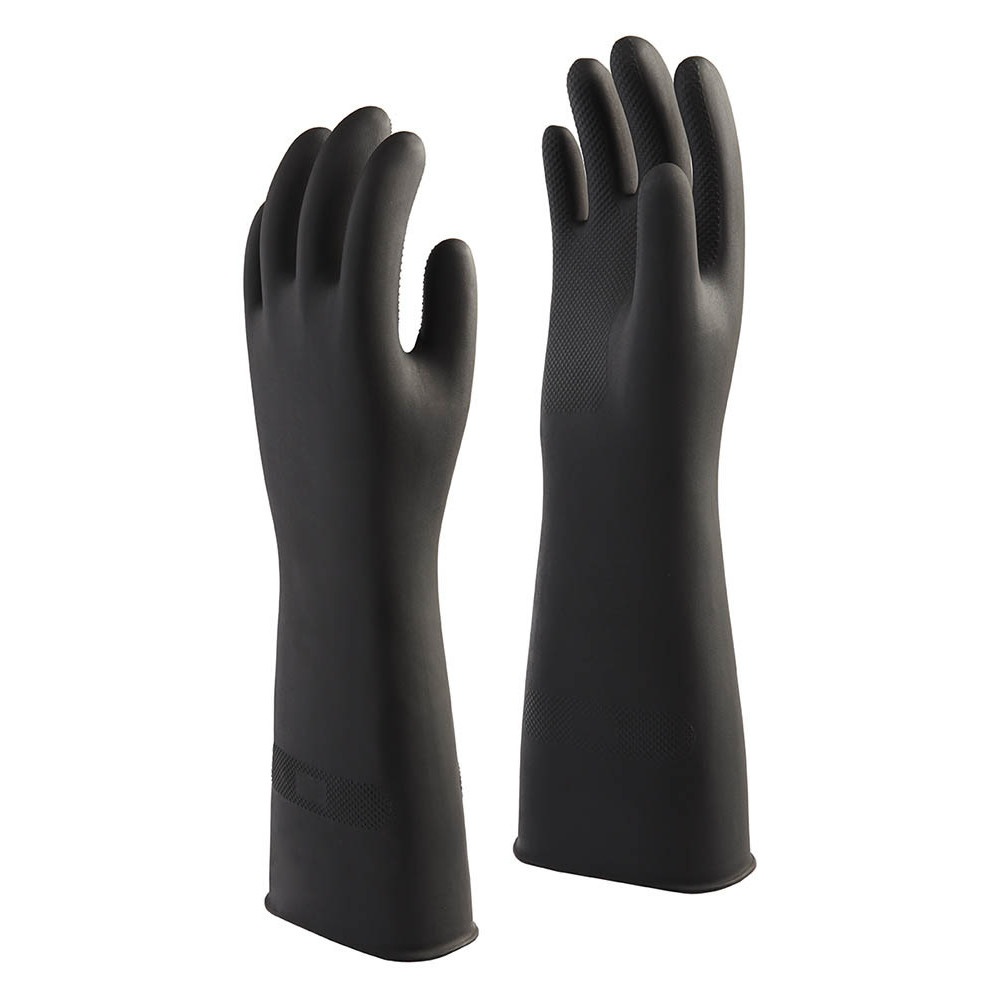 STRONG MAN ถุงมือยางหนาพิเศษ ทนสารคมี Size L ยาว 16 นิ้ว รุ่น HEAVY DUTY สีดำ