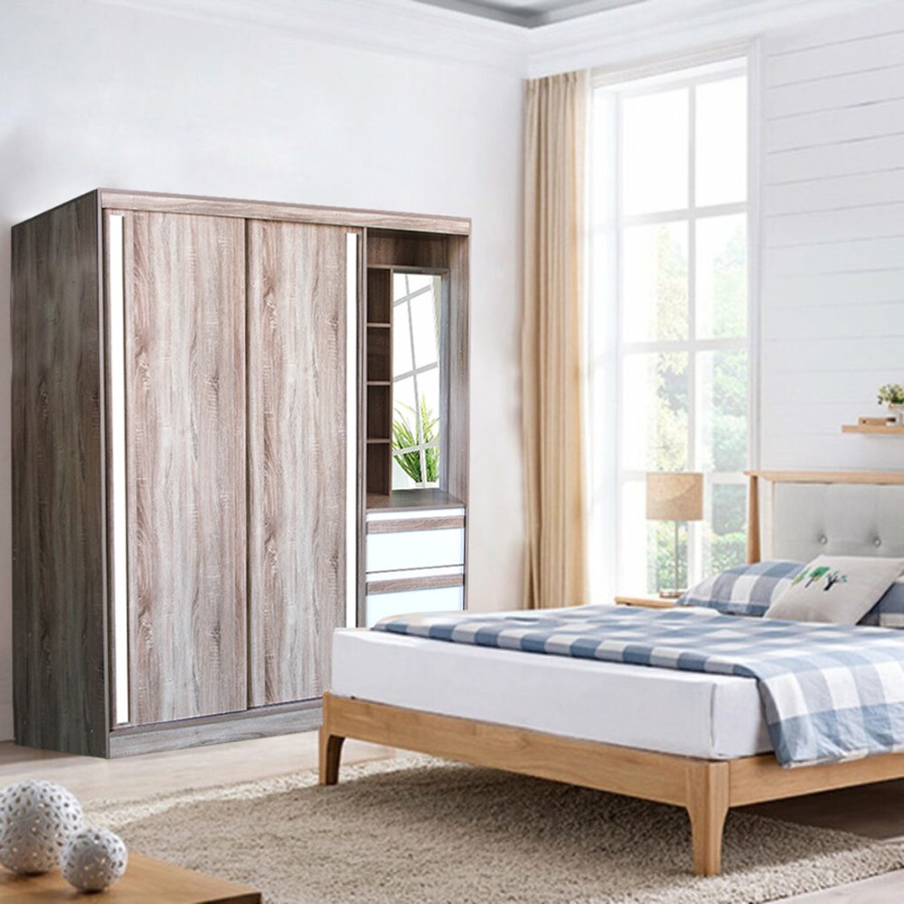 DELICATO ตู้เสื้อผ้าสองบานเลื่อน โต้ะเครื่องแป้งในตัว รุ่น อปาเช่ ขนาด180x60x200 ซม. สีทูโทนน้ำตาล/ขาว