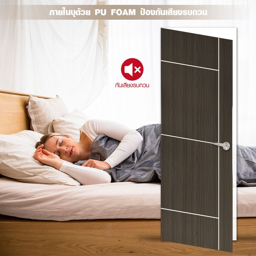 Holztur ประตู WPC รุ่น WB01 (สำหรับใช้ภายใน) แผ่นเรียบเซาะร่อง ขนาด 80x200 ซม. สีวอลนัท (ไม่เจาะลูกบิด)