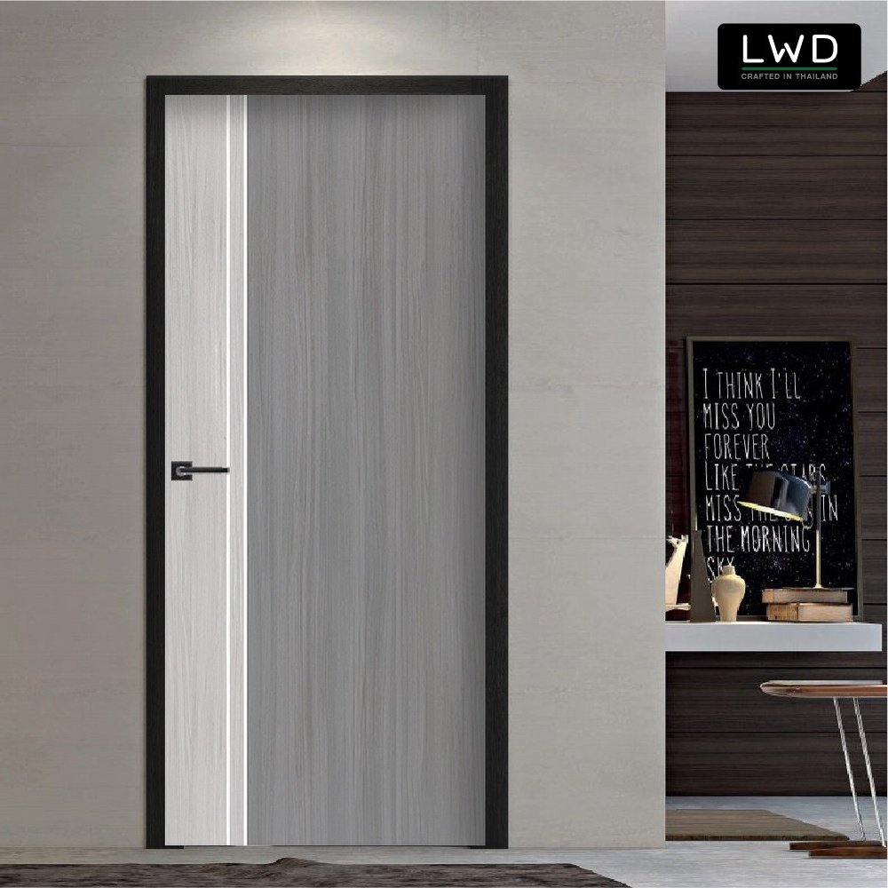 LWD ประตู UDoor UPVC สี Silver Gray+Light Gray ยาแนวสีขาว ขนาด 3.5x80x200 ซม.