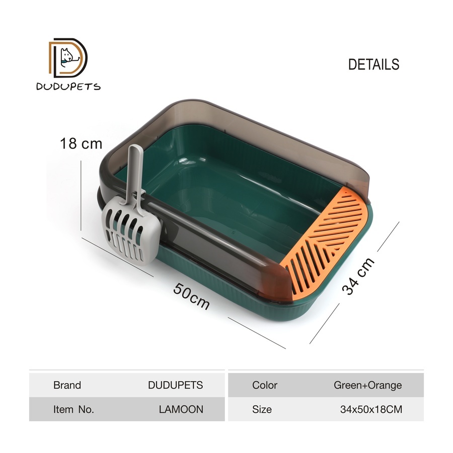 DUDUPETS กะบะทรายแมวพร้อมที่ตักทราย (L) 37x52x19ซม. รุ่น LAMOON
