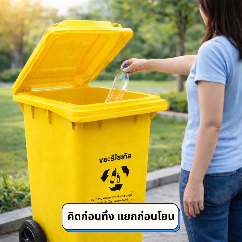 KLEANZY ถังขยะเทศบาลฝาเรียบทรงเหลี่ยม 240 ลิตร ขนาด 74x59x100 ซม. รุ่น TG51805-YL สีเหลือง (ขยะรีไซเคิล) 1/4