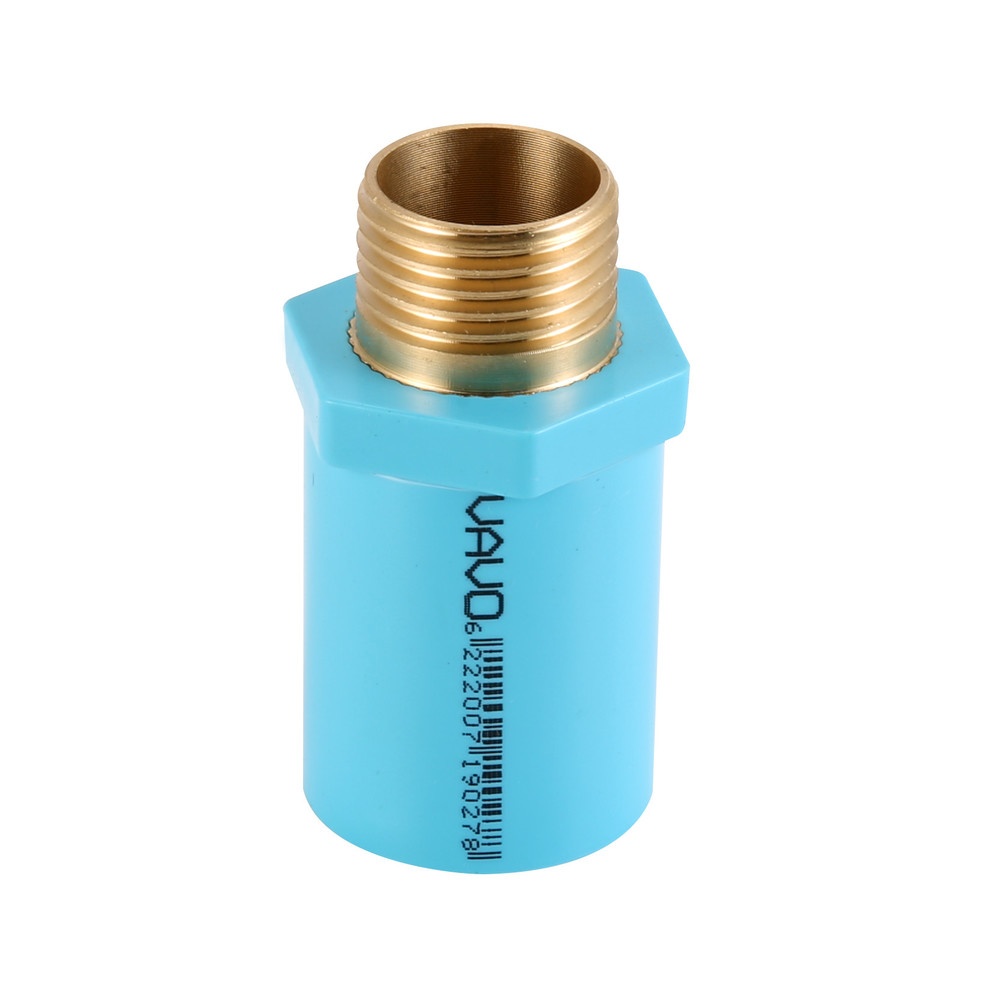 VAVO ข้อต่อตรงทองเหลืองเกลียวนอก หนา ½ นิ้ว(18) สีฟ้า