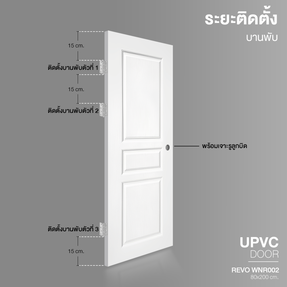 WELLINGTAN ประตู UPVC รุ่น WT002N (สำหรับใช้ภายนอก) ลูกฟัก ขนาด 80x200 ซม. สีขาว (เจาะลูกบิด)