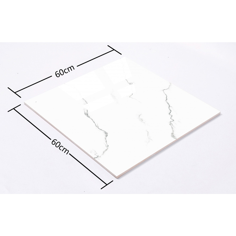 Marbella กระเบื้องพอร์ซเลนปูพื้น 60x60 ซม. รุ่น คาราร่า ไวท์ คลาสสิก TSJ68 ผิวเงา random (4P)