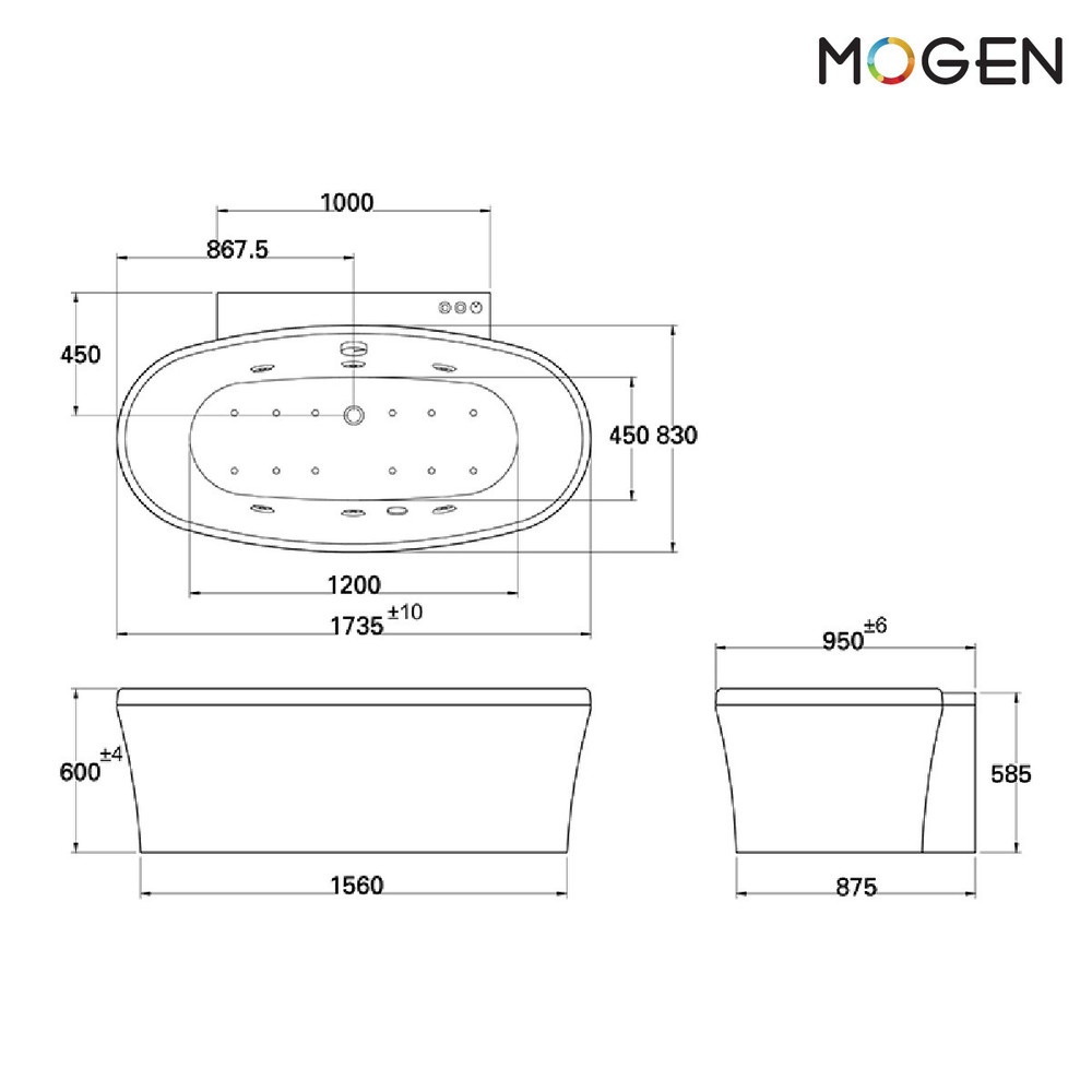 Mogen อ่างอาบน้ำอะครีลิก พร้อมสะดืออ่างอาบน้ำ (แบบลอย) รุ่น ดีลิเคท MBT06