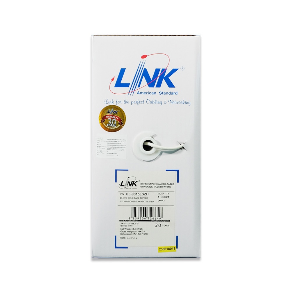 LINK สายแลน CAT5E UTP Enhanced CABLE รุ่น US-9015LSZH 305เมตร สีขาว