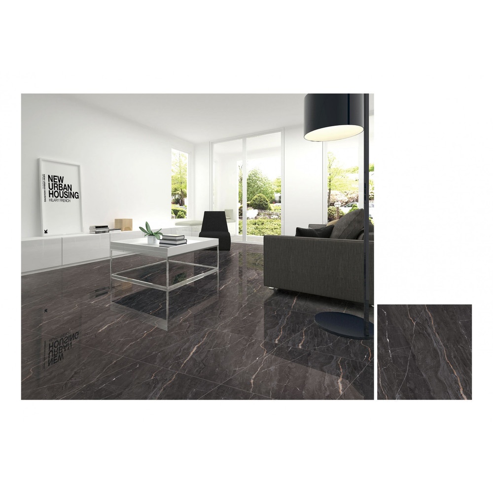 Marbella 60x60 กระเบื้องเซรามิคปูพื้น รุ่น โรน่าแบล็ค LW1224058 (4P).A (Gloss) Random