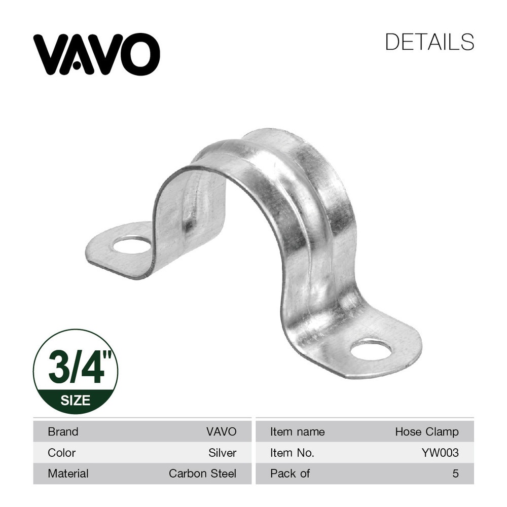 VAVO แคล้มรัดท่อเหล็กขาคู่ ขนาด 3/4" (แพ็ค 5 ตัว)