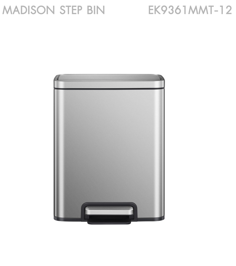EKO ถังขยะสเตนเลสเหยียบเหลี่ยม 12 ลิตร รุ่น MADISON EK9361MMT-12 ขนาด 27.70x25.90x39.50 ซม. สีเงิน