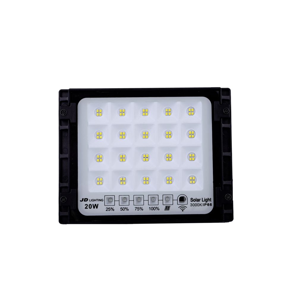 JD โคมไฟสปอร์ตไลท์โซลาร์เซลล์ 20W พร้อมรีโมท รุ่นJTGD-8820W+รีโมท IP65 แสงวอร์มไวท์