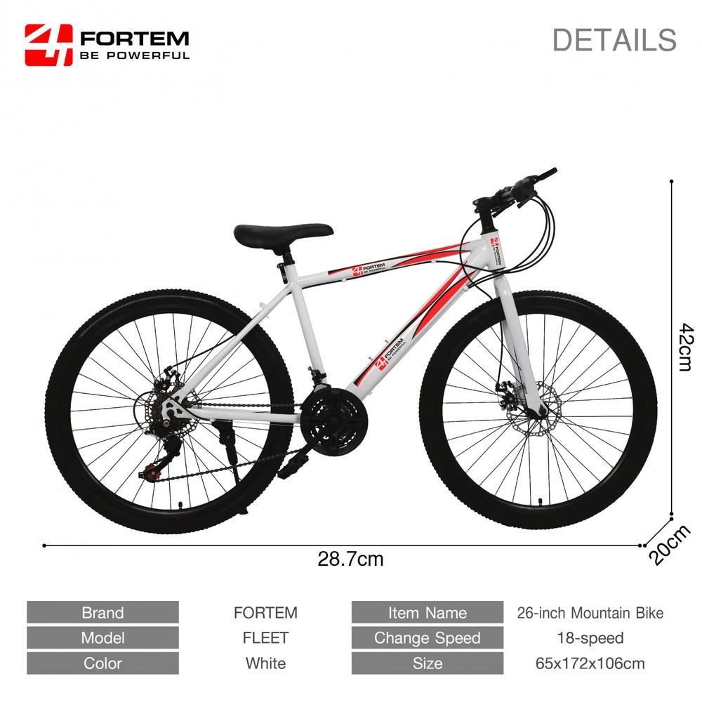 FORTEM จักรยานเสือภูเขา 26นิ้ว 18สปีด รุ่น FLEET ขนาด 65x172x106 ซม. สีขาว