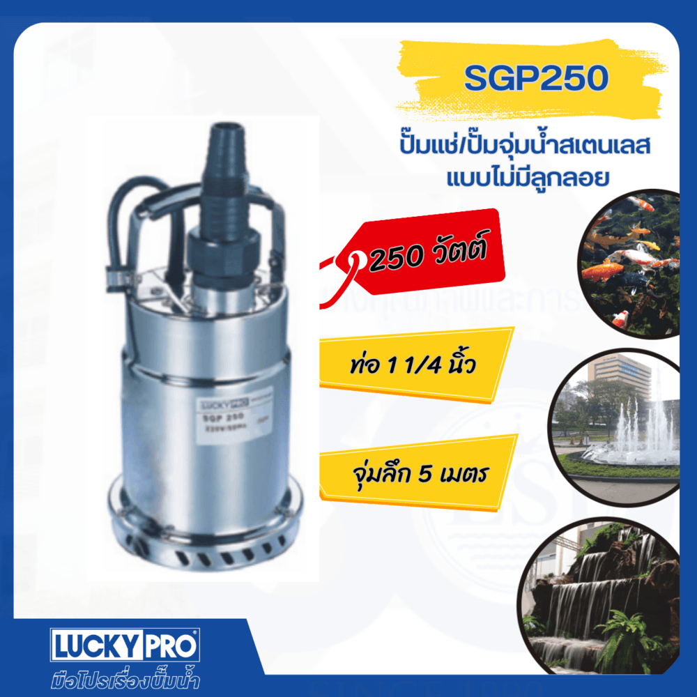 LUCKY PRO ปั๊มจุ่มสเตนเลส 250W ท่อ 1 1/4" รุ่น LP-SGP250