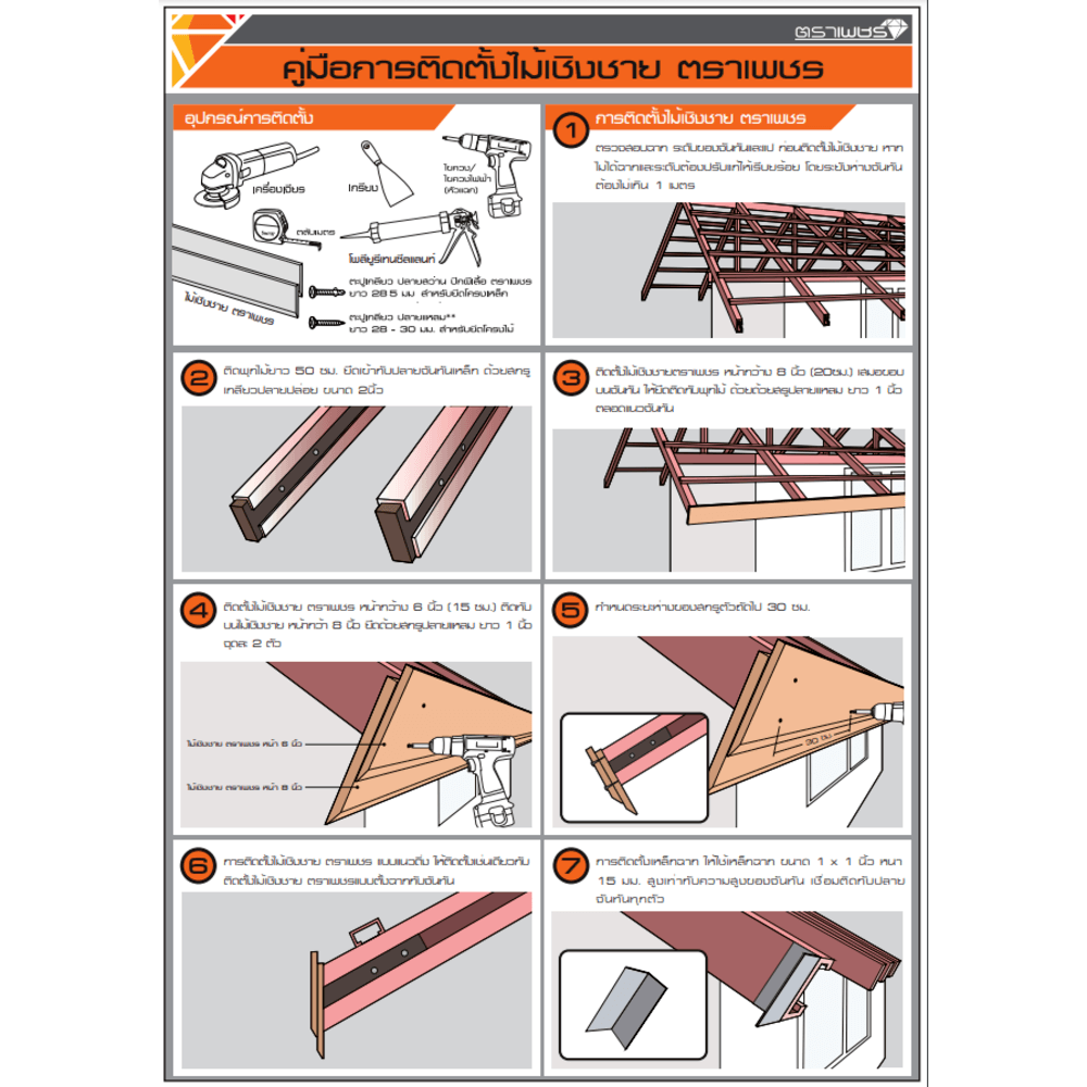 ตราเพชร เชิงชายพลัส 1.8x23x300ซม. สีน้ำตาลเบอร์รี่