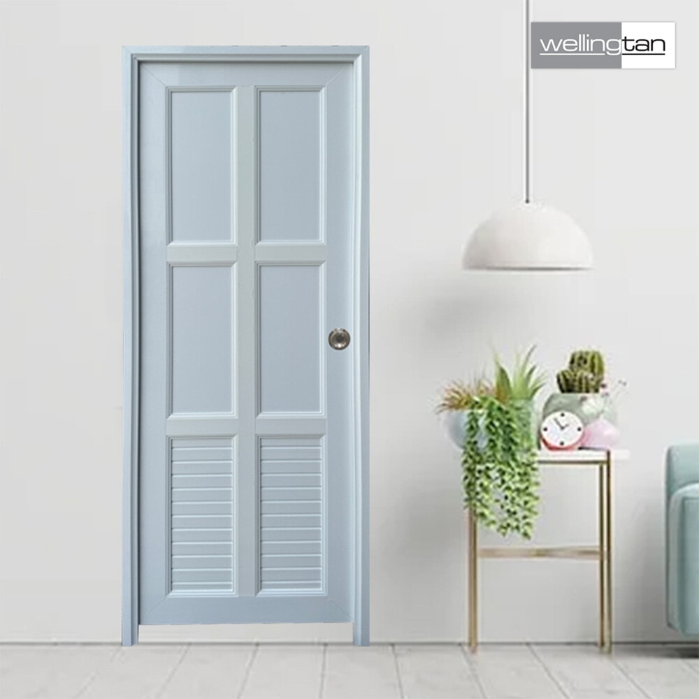 WELLINGTAN ประตูUPVC พร้อมวงกบบานพับ WK-UPL05 70x200ซม. สีขาว (เจาะลูกบิด)
