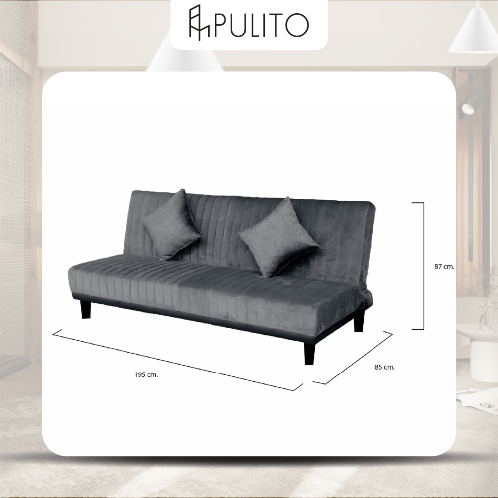 PULITO โซฟาเบด ผ้ากำมะหยี่ขนมิ้งค์ รุ่น Veronica ขนาด 195x85x87 ซม. สีเทา