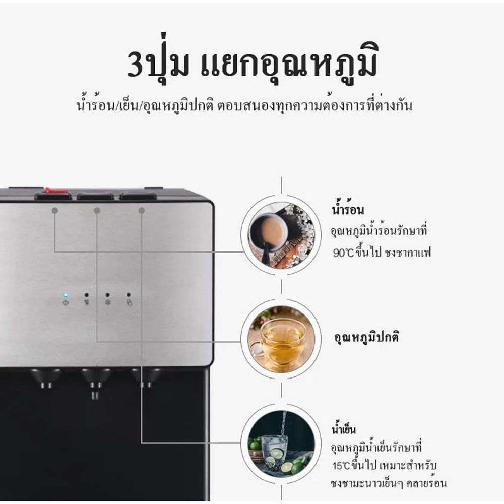 Midea ตู้กดน้ำ 3 ก๊อกน้ำ อุณหภูมิน้ำร้อน-เย็น-ปกติ บรรจุถังน้ำด้านบน รุ่น YL-1673S-W สีเงิน