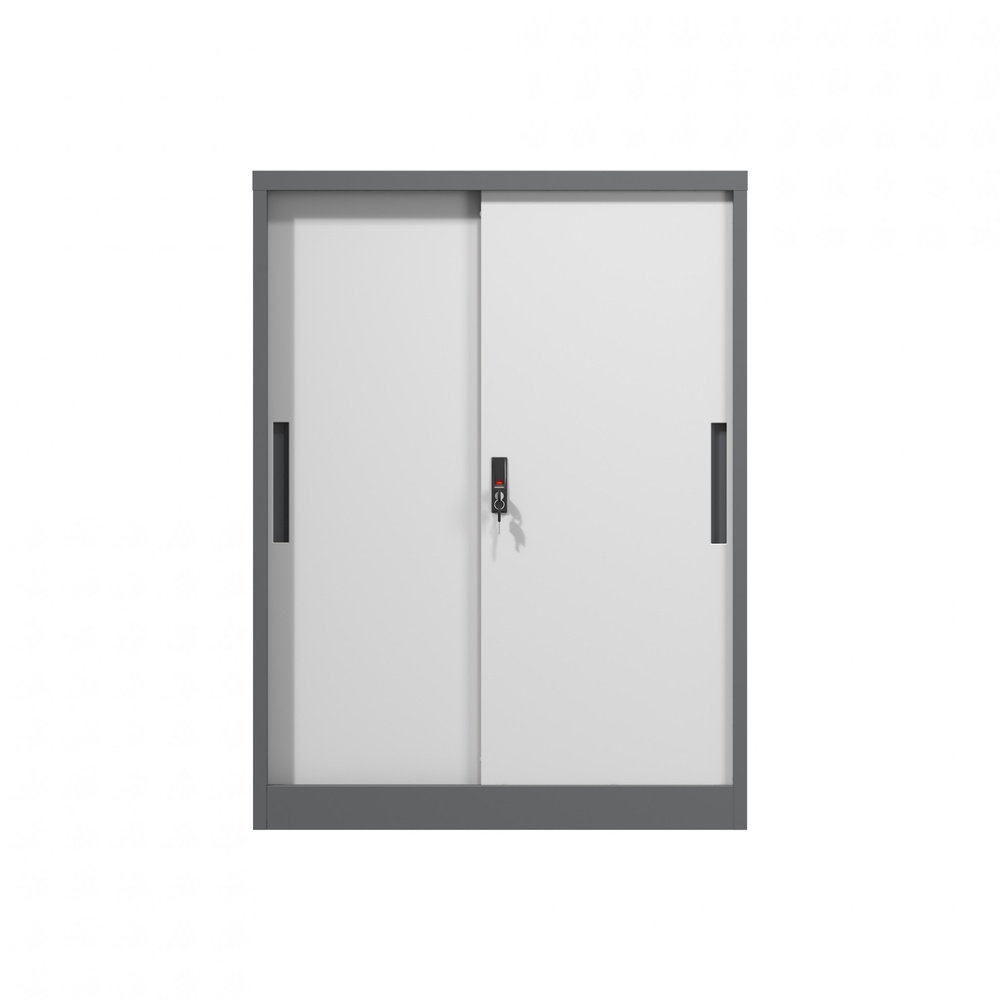 SMITH ตู้เก็บเอกสารแบบทึบบานเลื่อน รุ่น Arlo ขนาด 40x90x120ซม. สีขาว-เทา