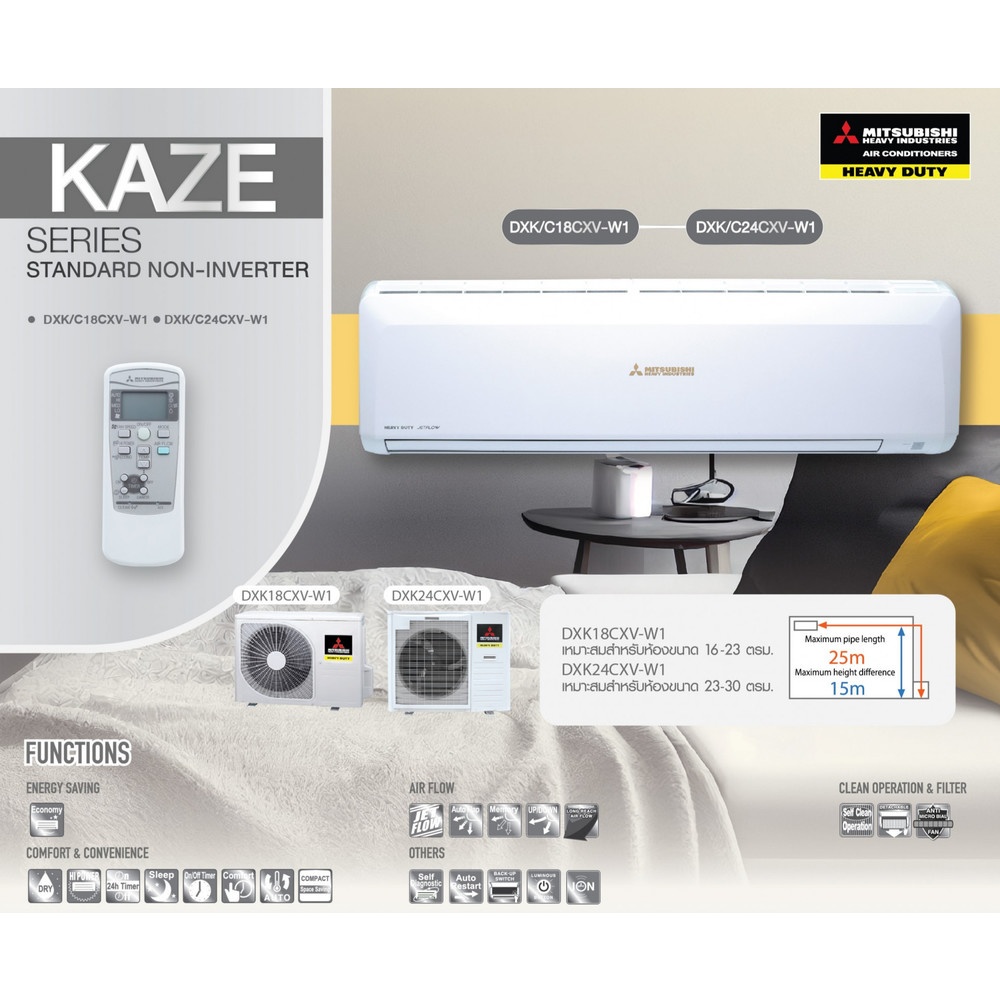 MITSUBISHI HEAVY DUTY เครื่องปรับอากาศ Standard Non-Inverter ขนาด 18000 BTU DXK18CXV-W1 สีขาว