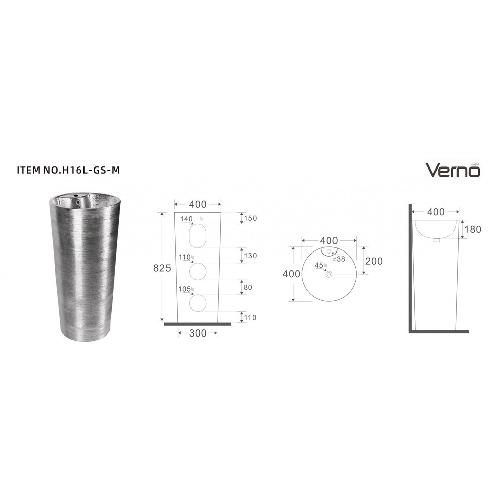 Verno อ่างล้างหน้าแบบตั้งพื้นพร้อมสะดือเซรามิก รุ่น แกรม H16L-GS-M 40x40x83.5 cm. สีเงิน