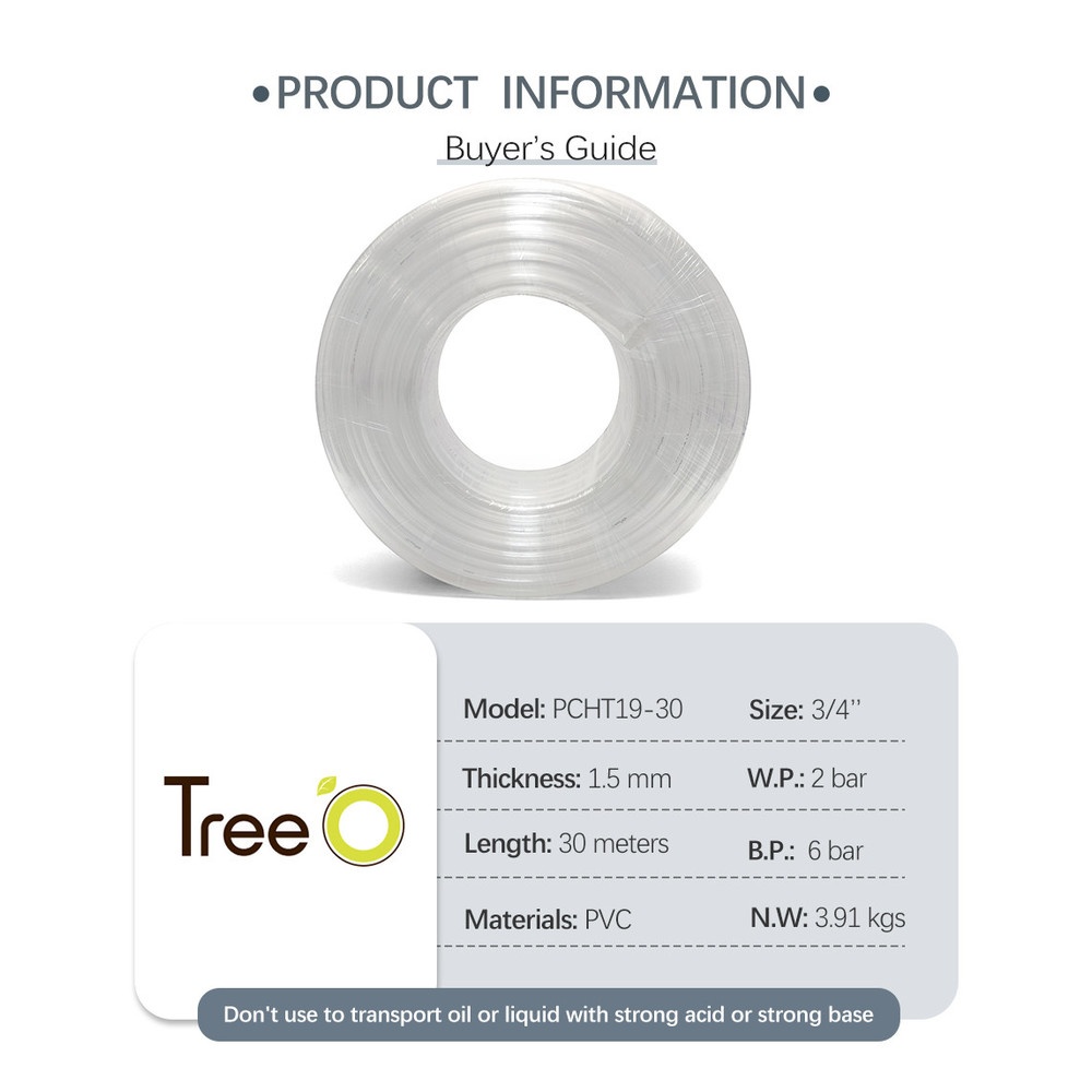 Tree’O สายยาง พีวีซี รุ่นPCHT19-30 ขนาด 3/4” x30M สีใส