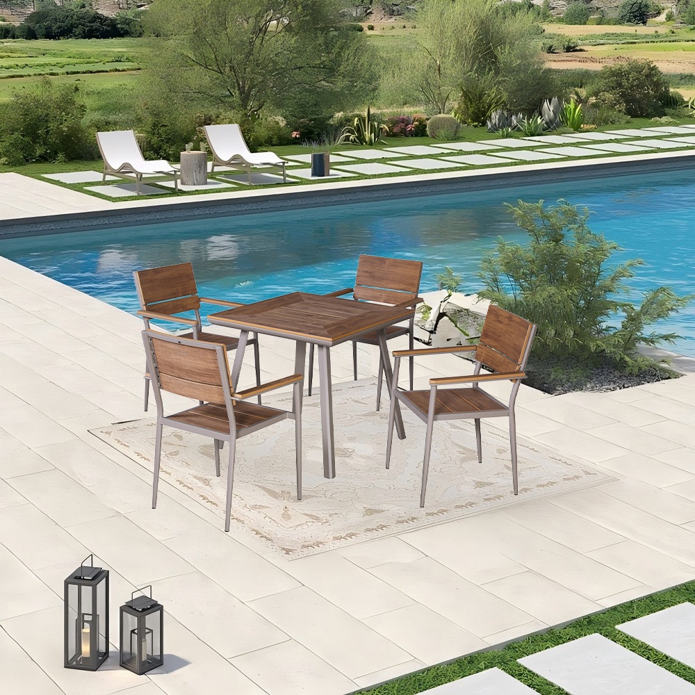 SUMMER SET ชุดโต๊ะสนาม 4 ที่นั่ง รุ่น Sander ขนาด โต๊ะ : 80x80x75 ซม. เก้าอี้ : 54.5x62.5x80 ซม. สีน้ำตาล (1/2)