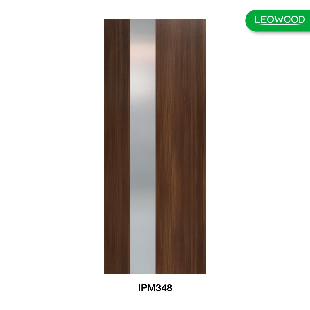 LEOWOOD ประตูปิดผิวเมลามีน iDoor Premium Metal Line เส้นใหญ่/สีเงิน 1เส้น 80x200ซม. สีมะฮอกกานี